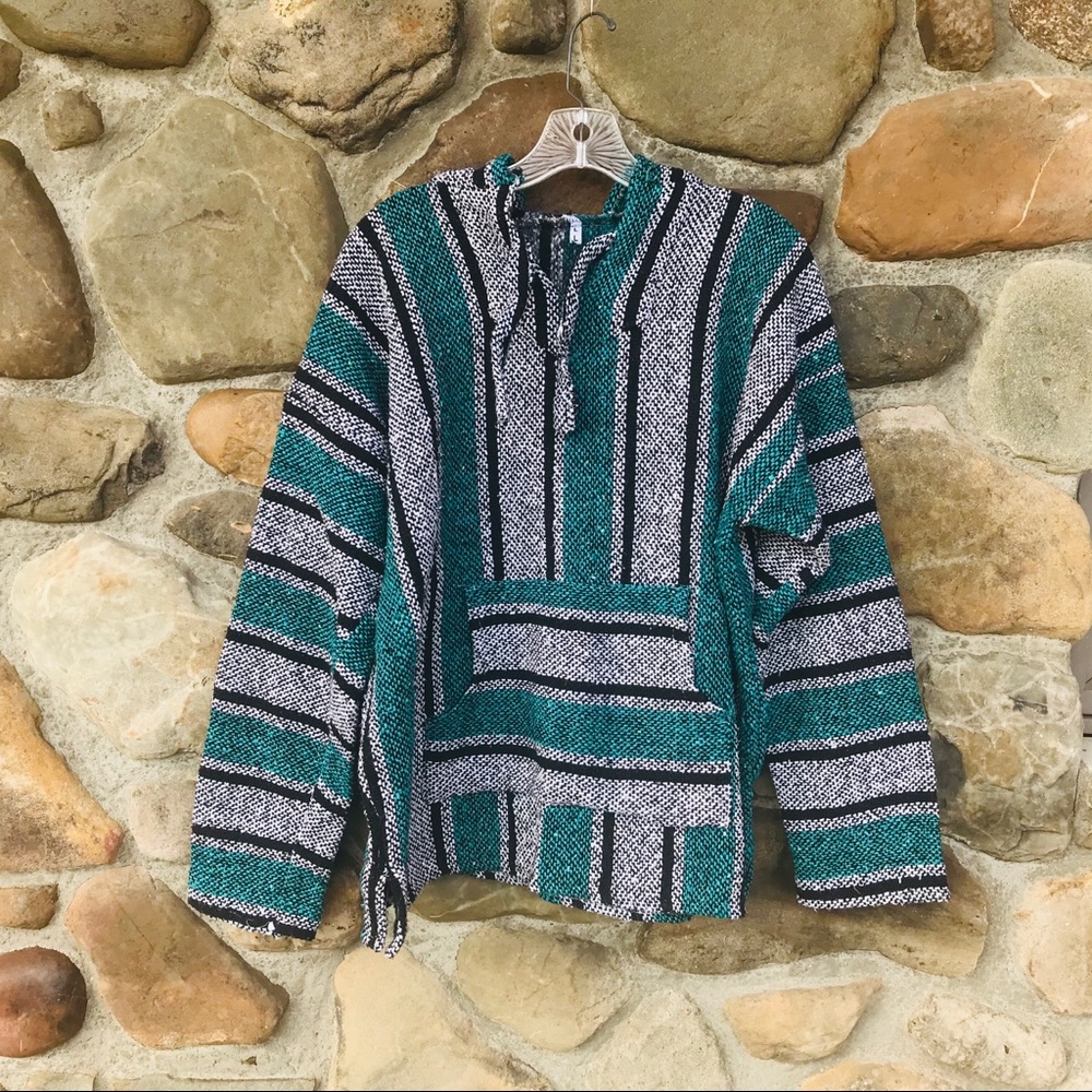 Hippie hoodie woven pullover size L